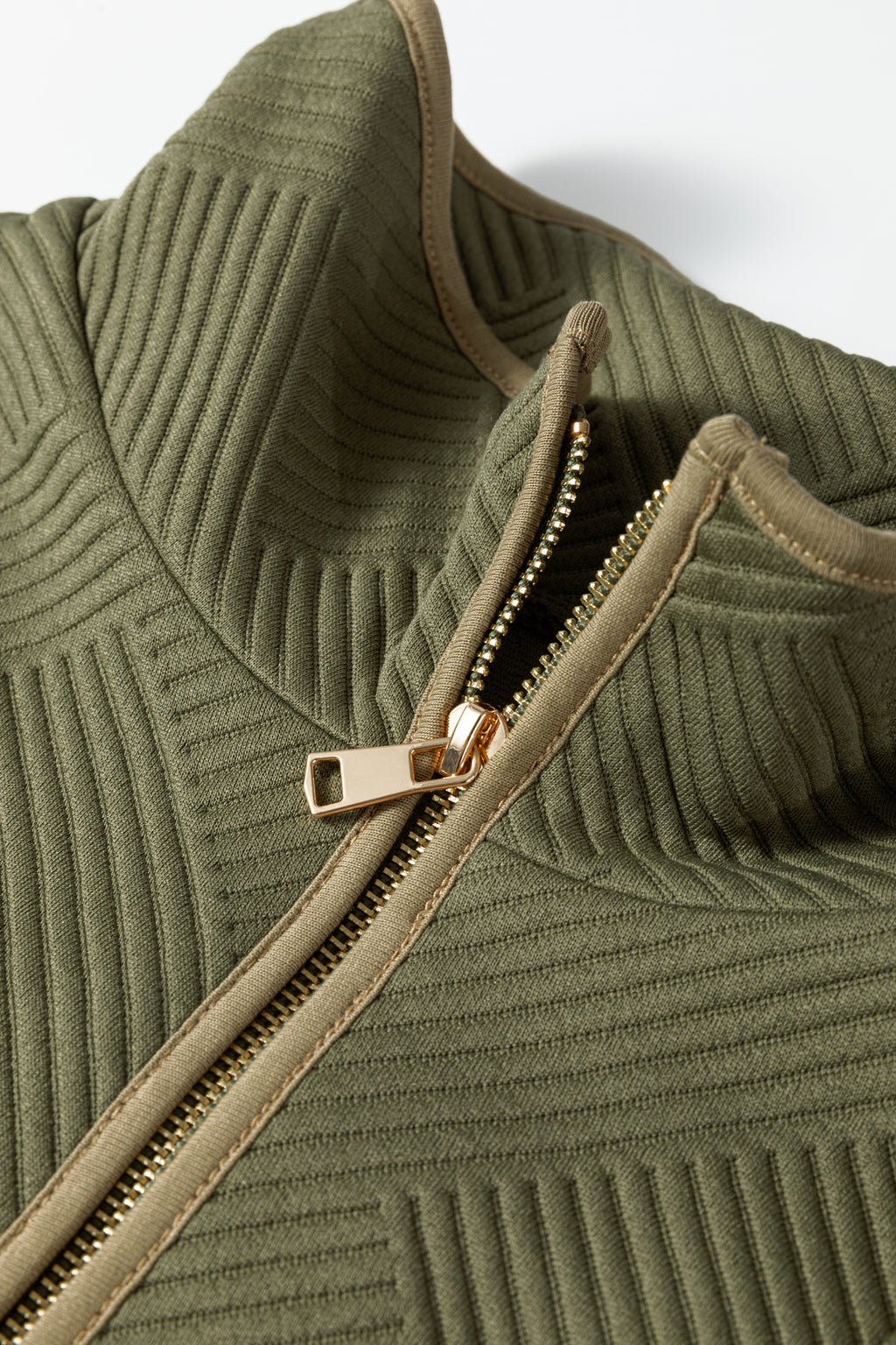 Jungle Green Plus Size Textured Contrast Trim Quarter Zip Bracelet Sleeve Mini Dress