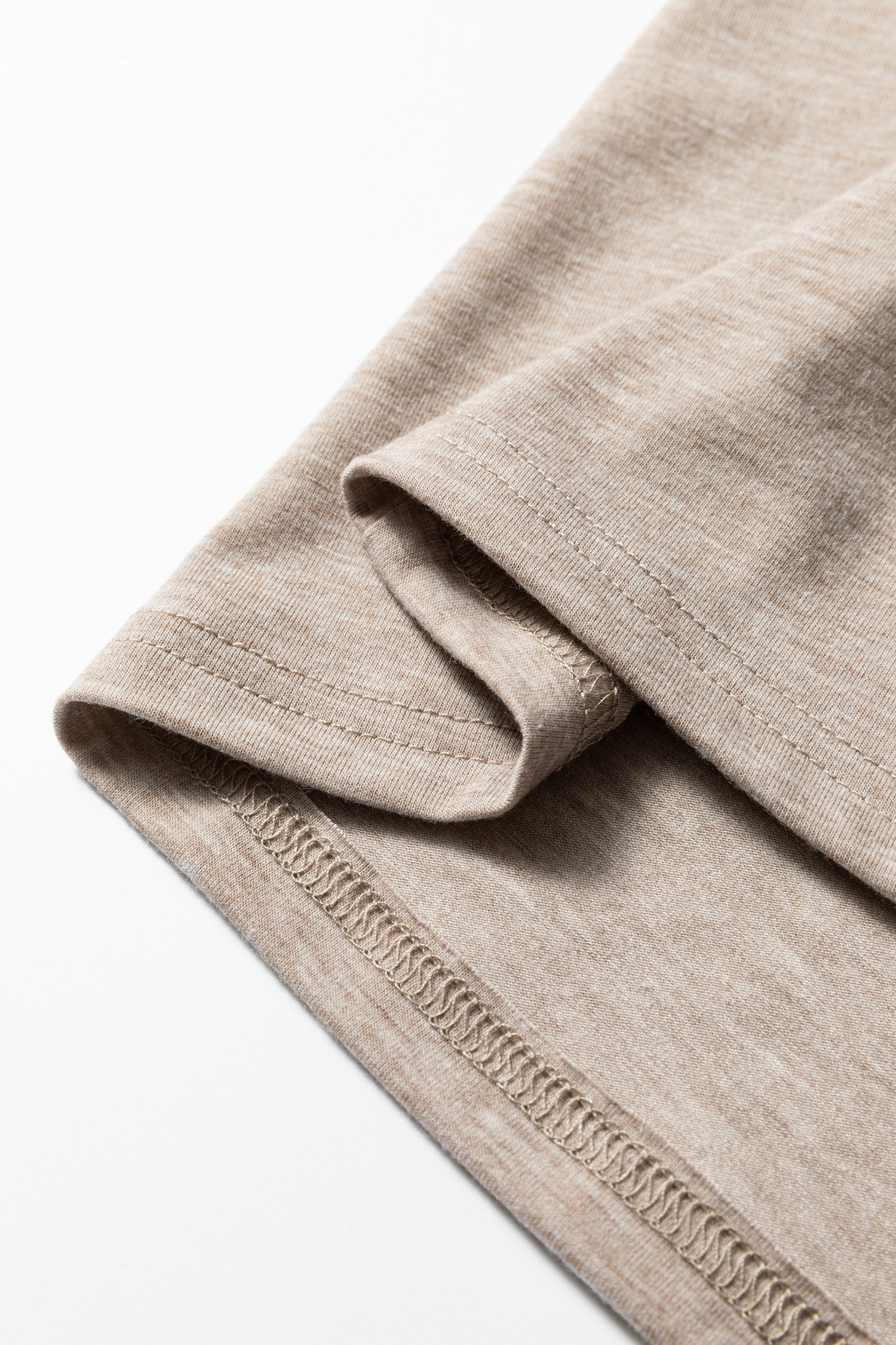 Smoke Gray Solid Color Lace Patched Detail Round Neck Tee