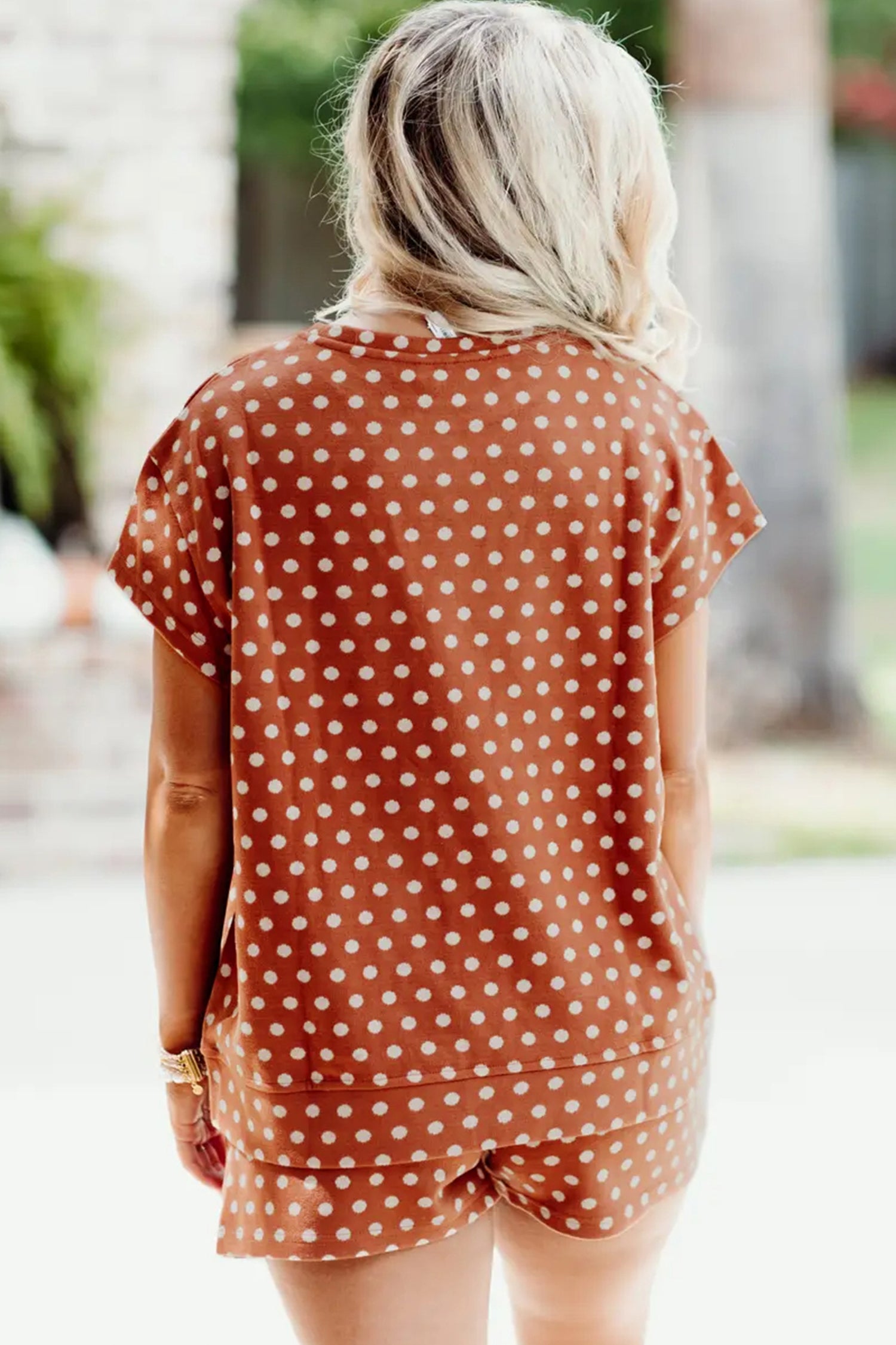 Brown Polka Dot Print Short Set