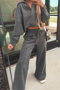 Medium Grey Collared V Neck Pullover Sweatshirt Sweatpants Set