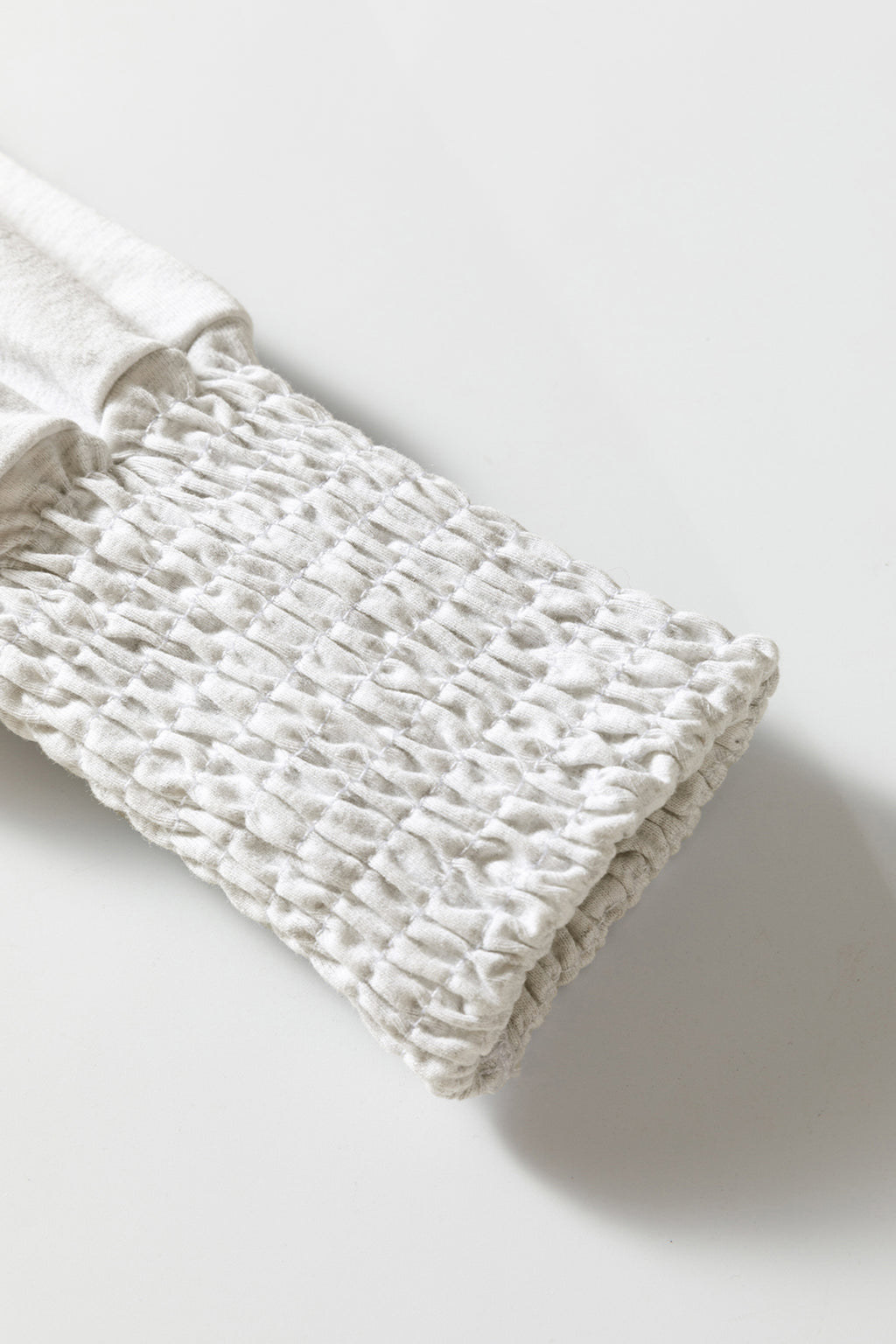 Oatmeal Shirred Cuffs Puff Sleeve Peasant Top