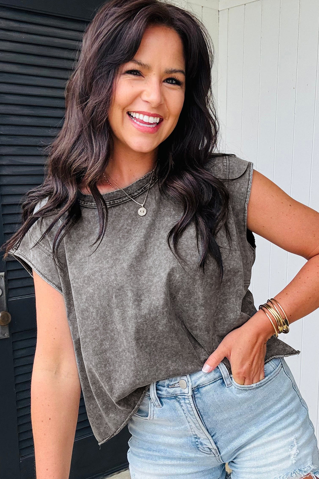 Medium Grey Mineral Wash Boxy Fit Cotton Tank Top