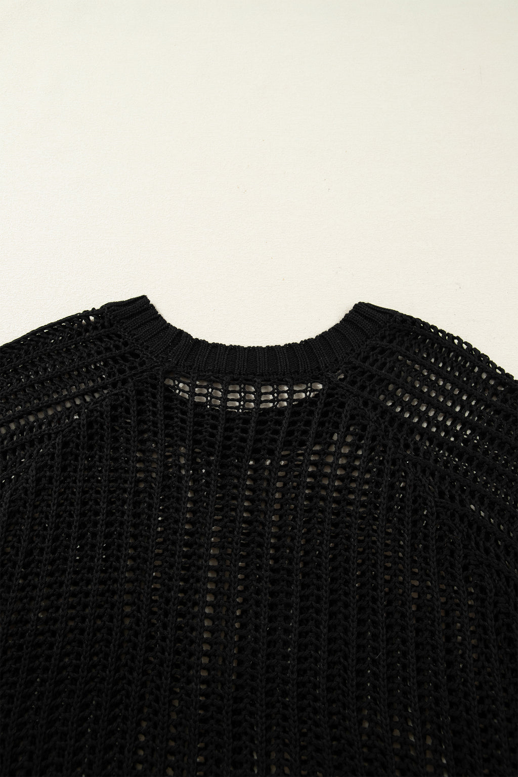 Black Plus Size Open Knit Bow Tie Short Sleeve Sweater