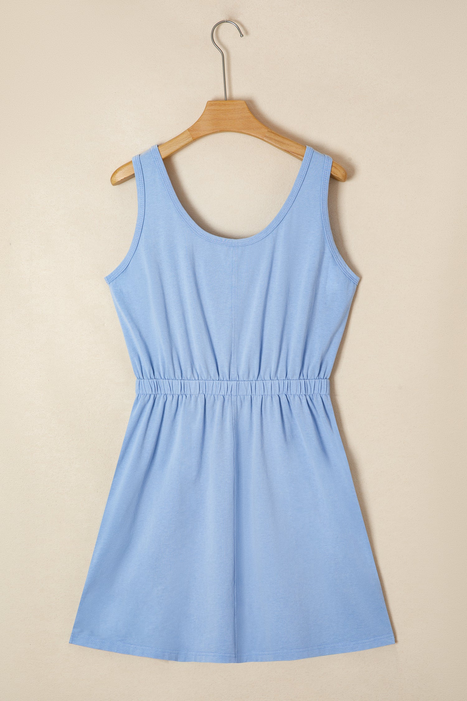 Sky Blue Mineral Wash Elastic Waist Tank Dress with Side Pockets