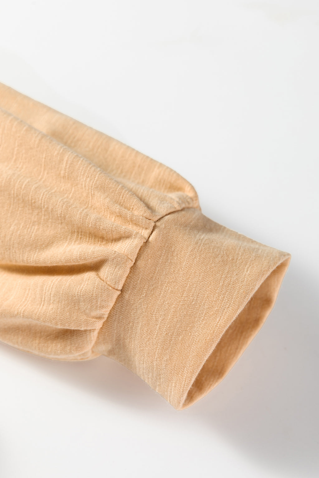 Light French Beige Solid Color Button V Neck Long Sleeve Top