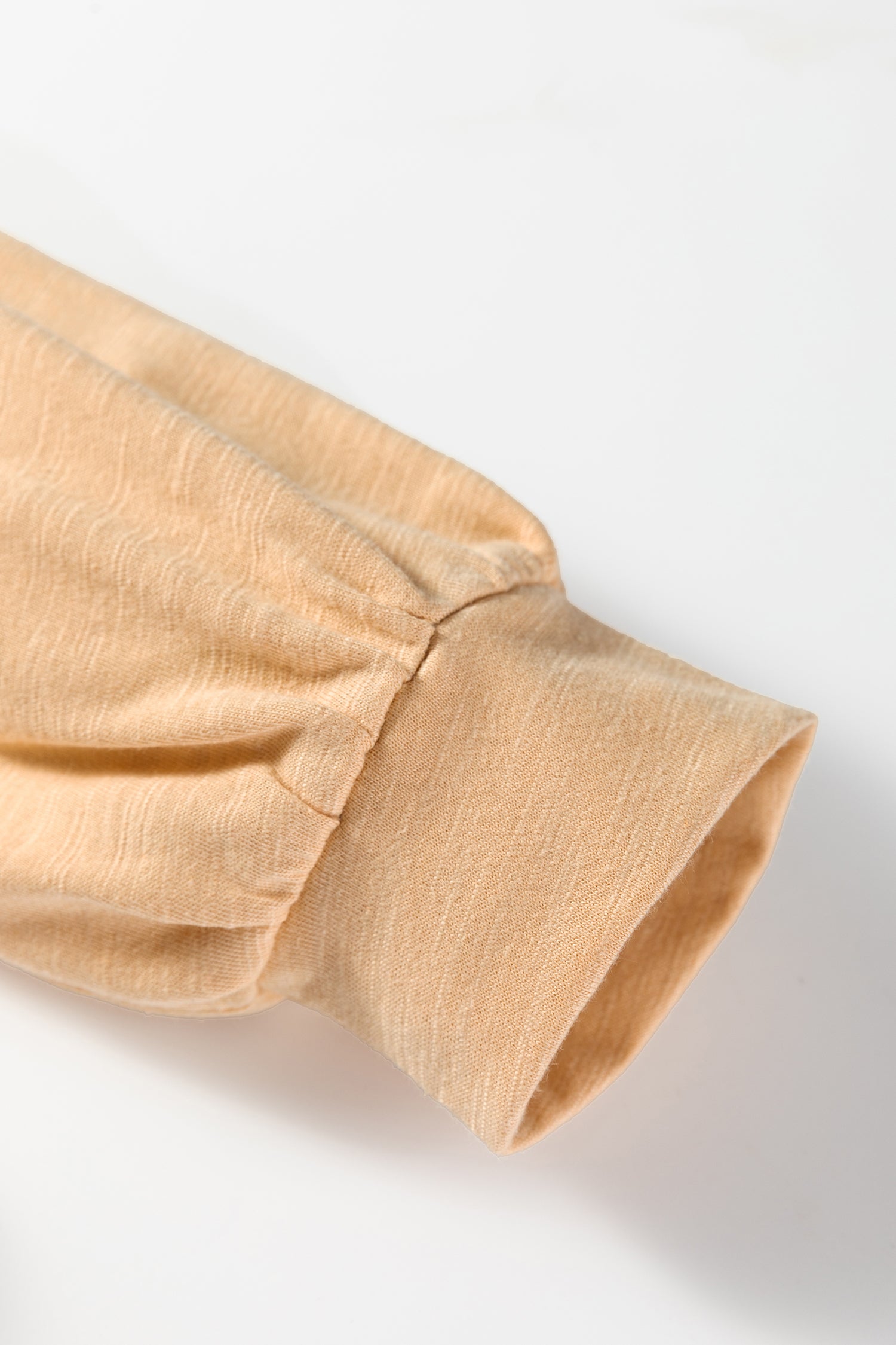 Light French Beige Solid Color Button V Neck Long Sleeve Top