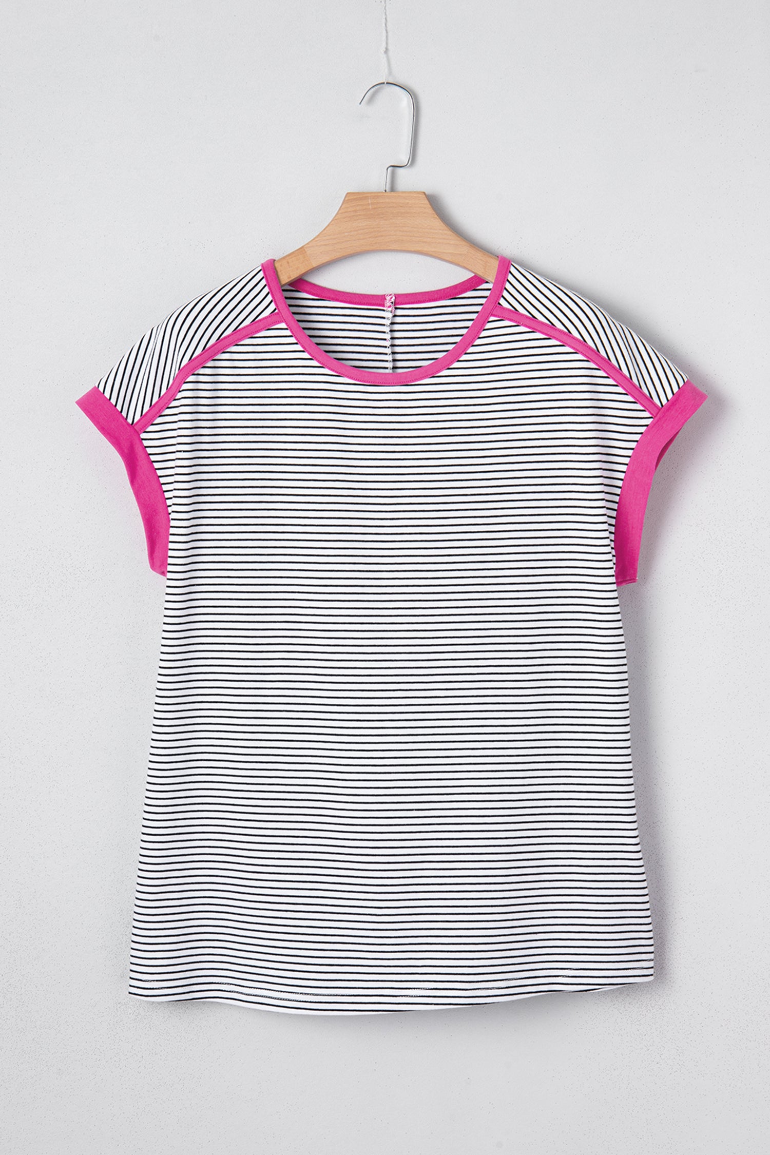 Rose Stripe Contrast Trim Round Neck Summer T Shirt