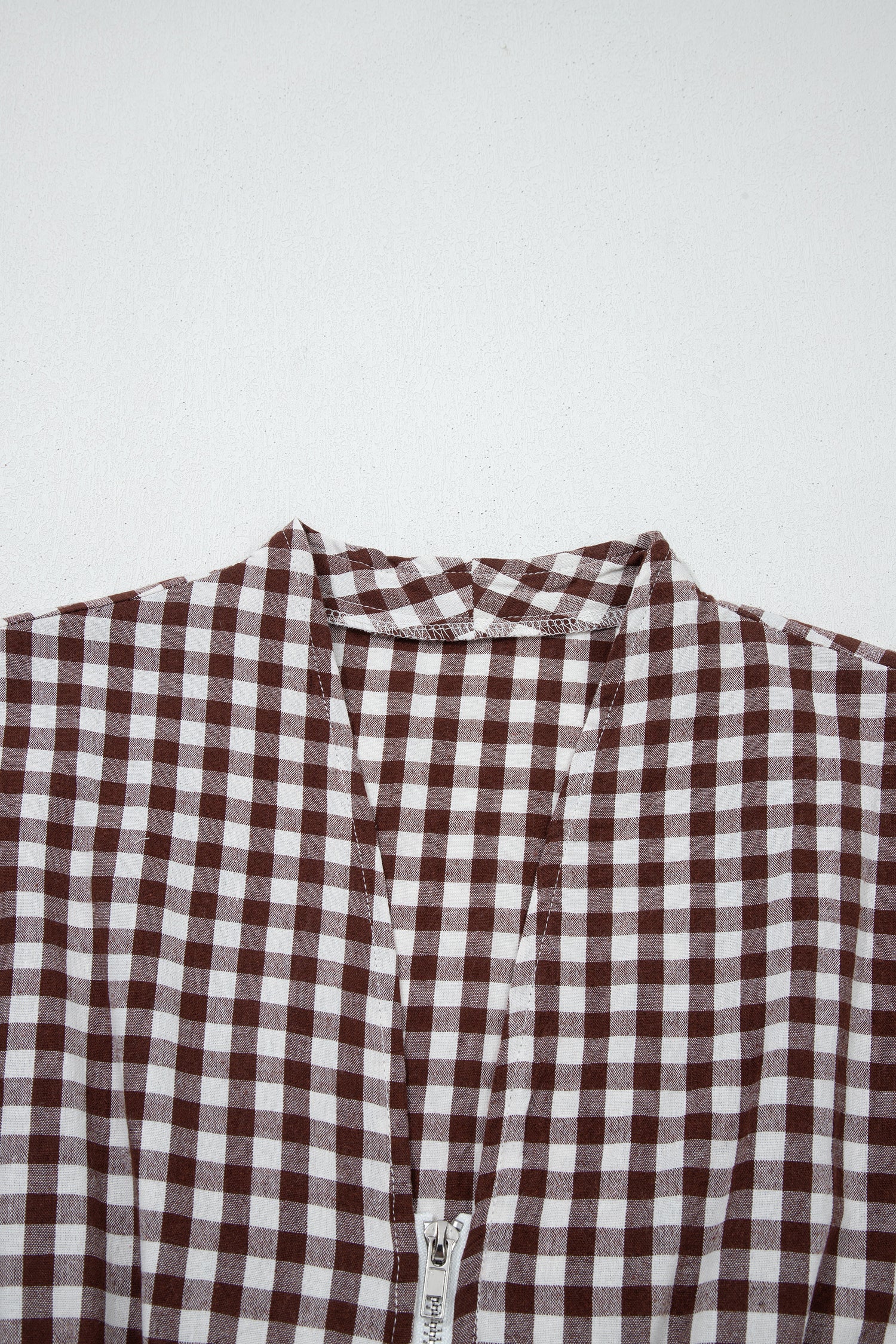 Coffee Plaid Print Full Zipper Cinched Waist Fit Flare Sleeveless Maxi Dress