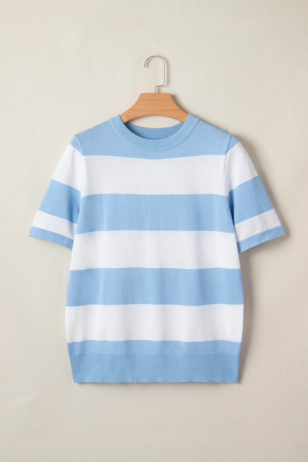 Sky Blue Stripe Colorblock Striped Knitted T shirt