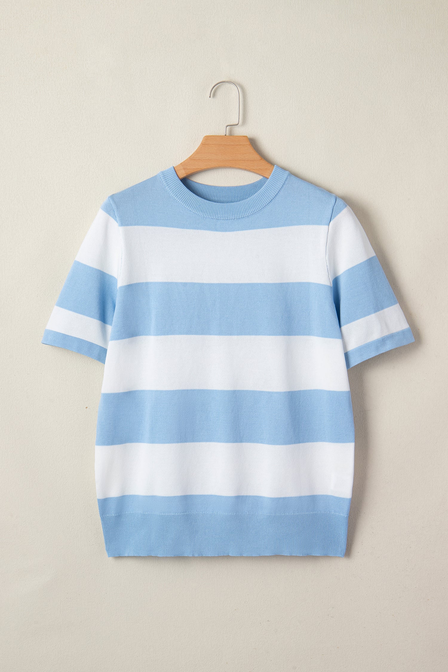 Sky Blue Stripe Colorblock Striped Knitted T shirt