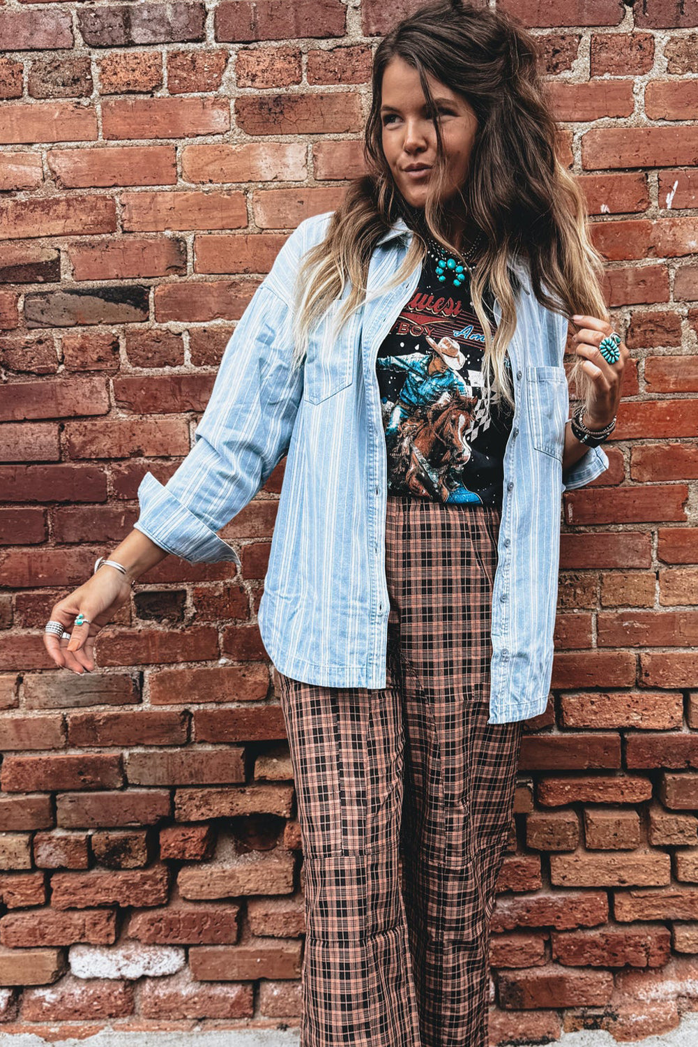 Sky Blue Stripe Boyfriend Chest Pocket Classic Denim Shacket