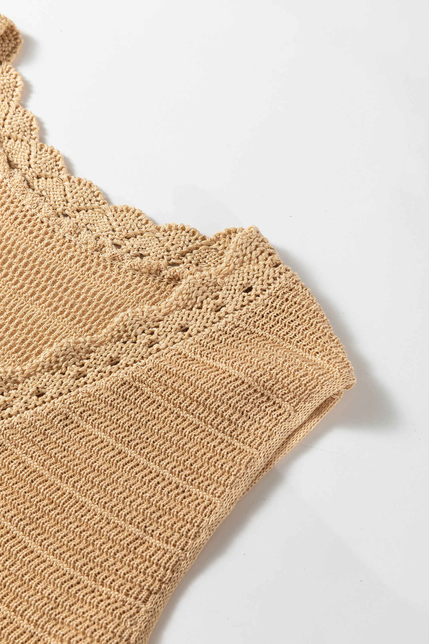 Pale Khaki Hollow out Trim Buttoned Front Boho Sweater Vest