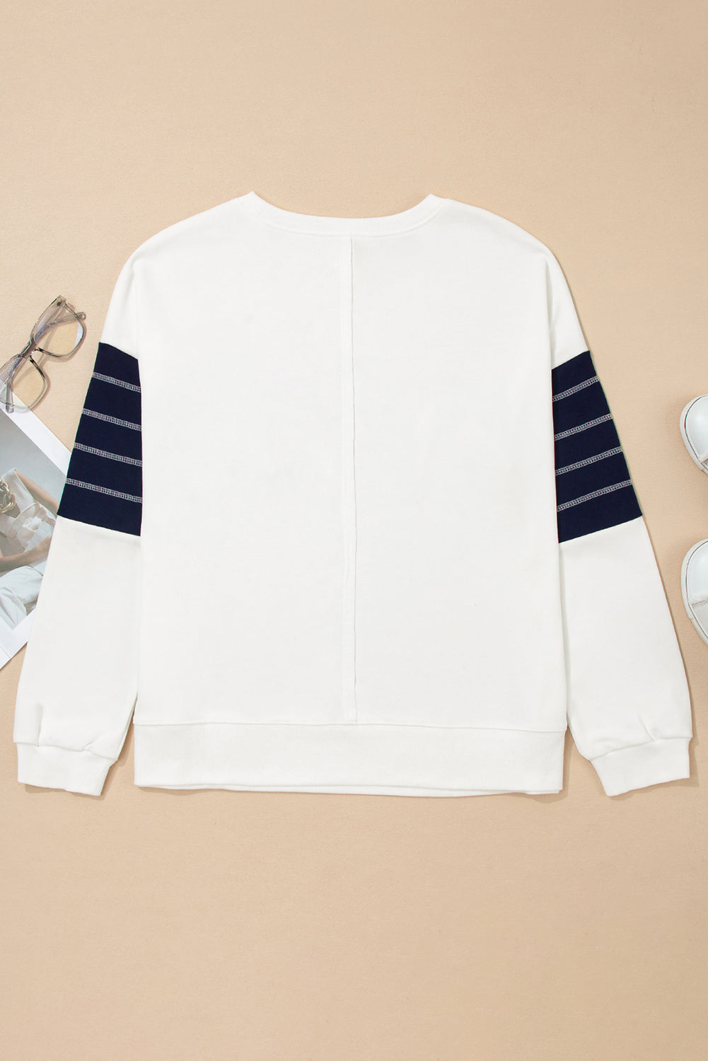 White Exposed Seam Detail Color Block Patch Pocket Drop Shoulder Sweatshirt