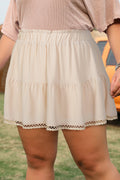 Parchment Plus Size Frilled Elastic Waist Lace Trim Boho Ruffled Shorts