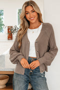 Goat Mixed Texture Knit Button V Neck Sweater Cardigan