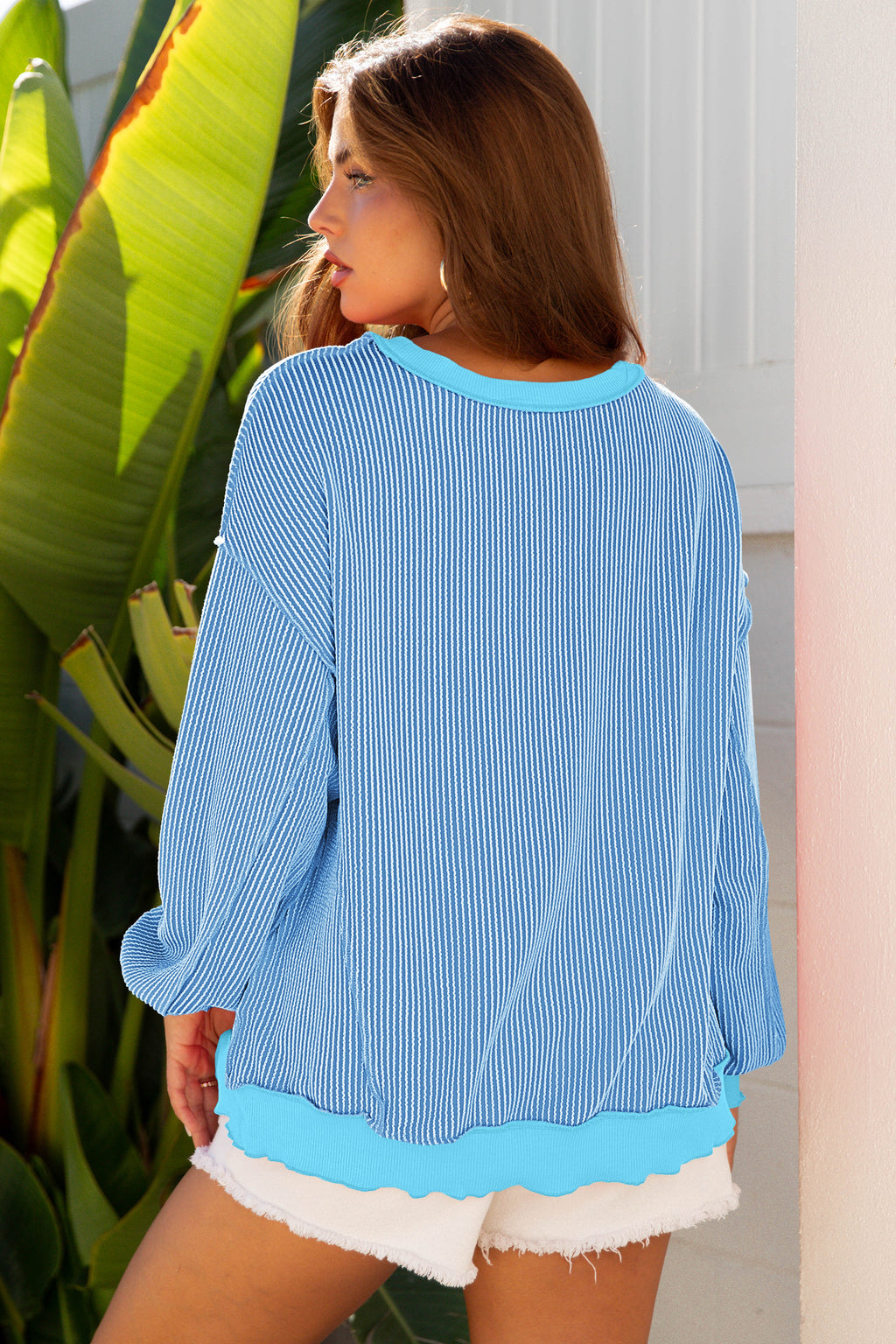 Myosotis Twisted Rib Uneven Hem Drop Shoulder Loose Knit Top