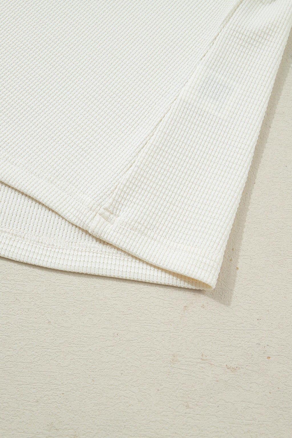 Beige Thermal Knit Lace Ruched Patchwork Long Sleeve V Neck Top