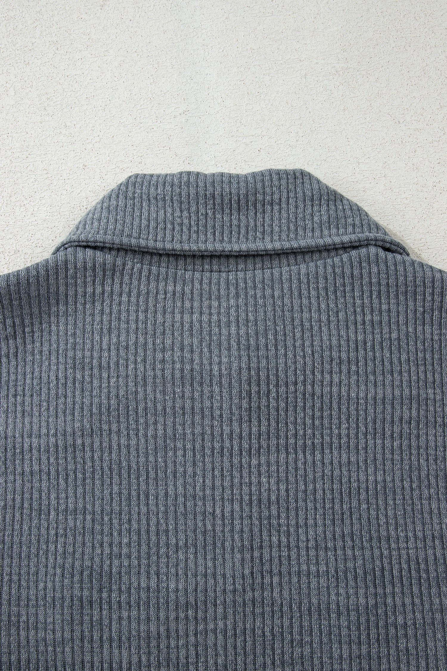 Medium Grey Ribbed Knit Buttons Front Flap Pocket Casual Shacket