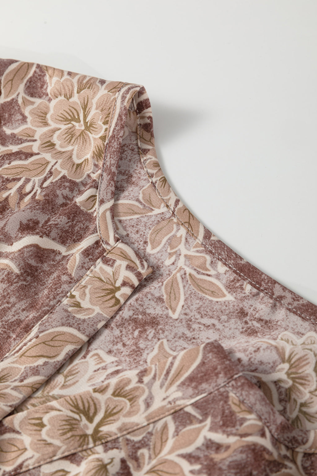 Brown Floral Print Smocked High Waist Long Sleeve Maxi Dress