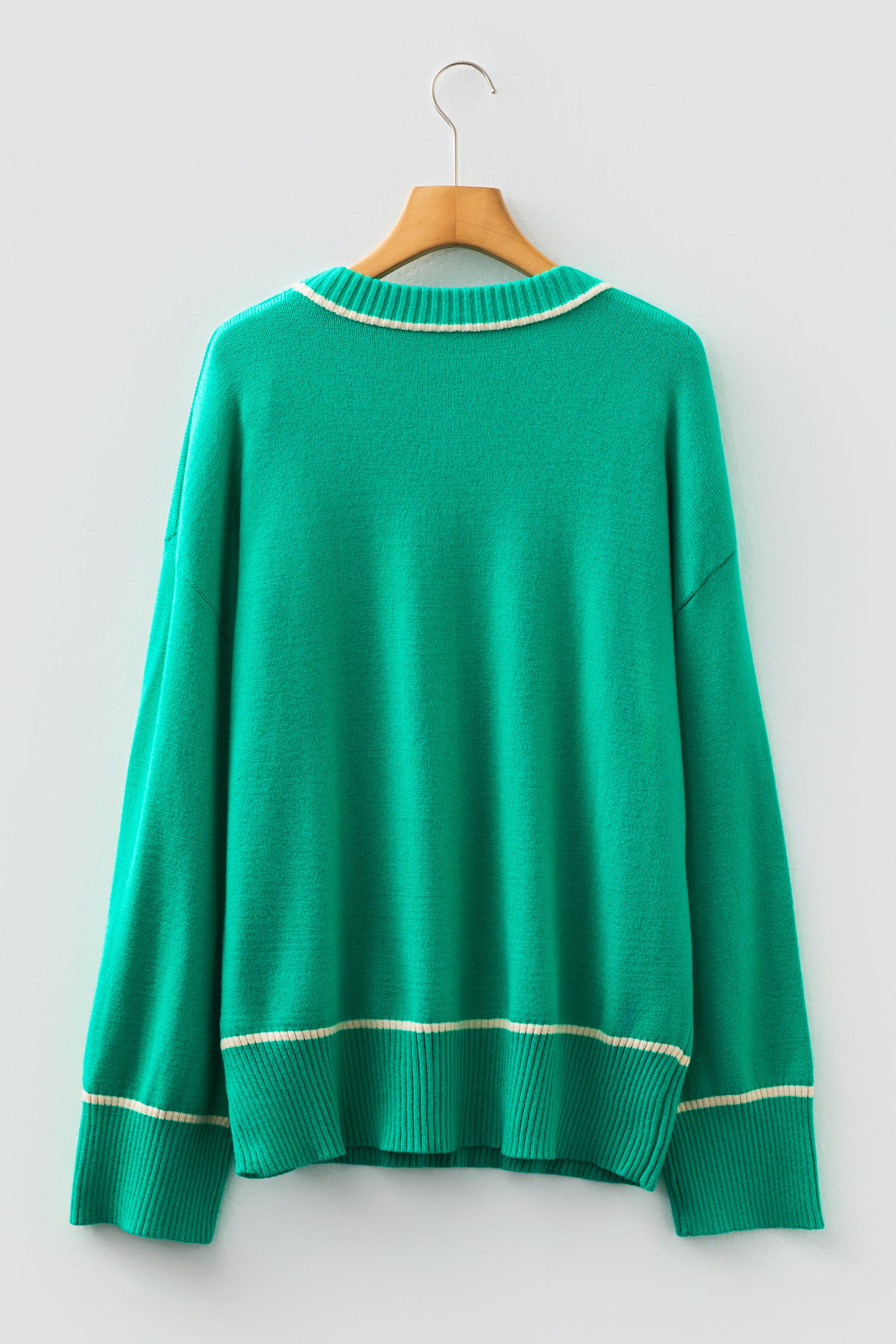 Sea Green Contrast Detail Drop Shoulder Baggy Sweater