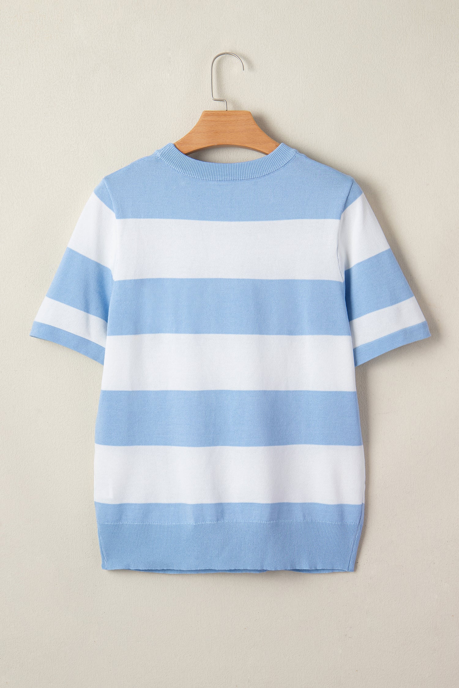 Sky Blue Stripe Colorblock Striped Knitted T shirt